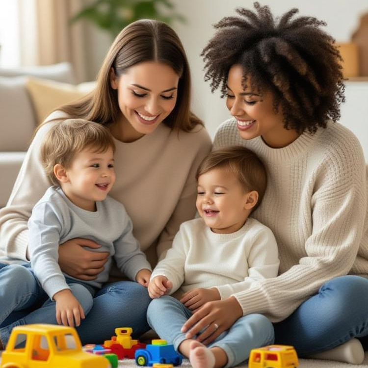Happy family in their home